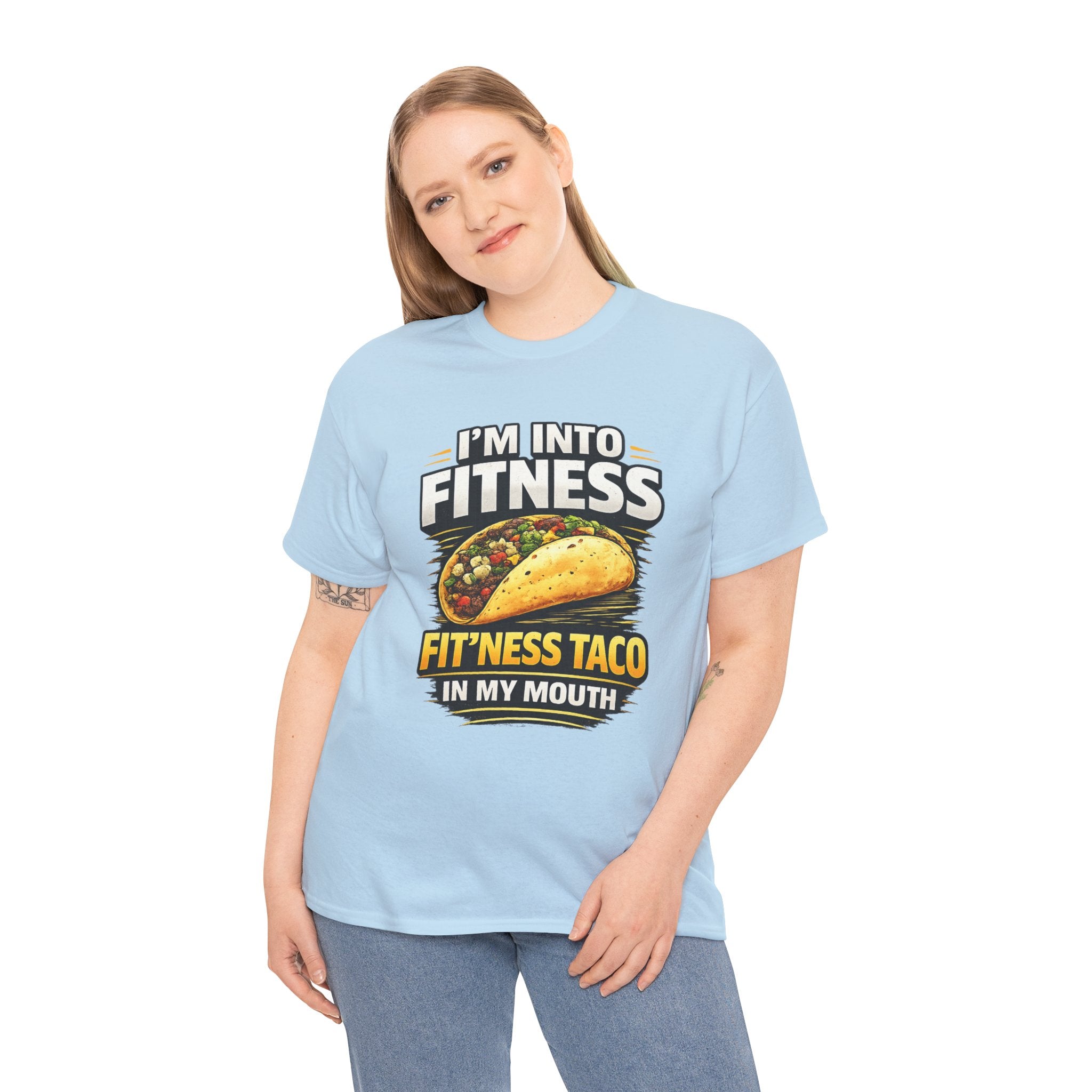 Funny Taco T-Shirt - "I'm Into Fitness, Fit'ness Taco in My Mouth" Graphic Tee