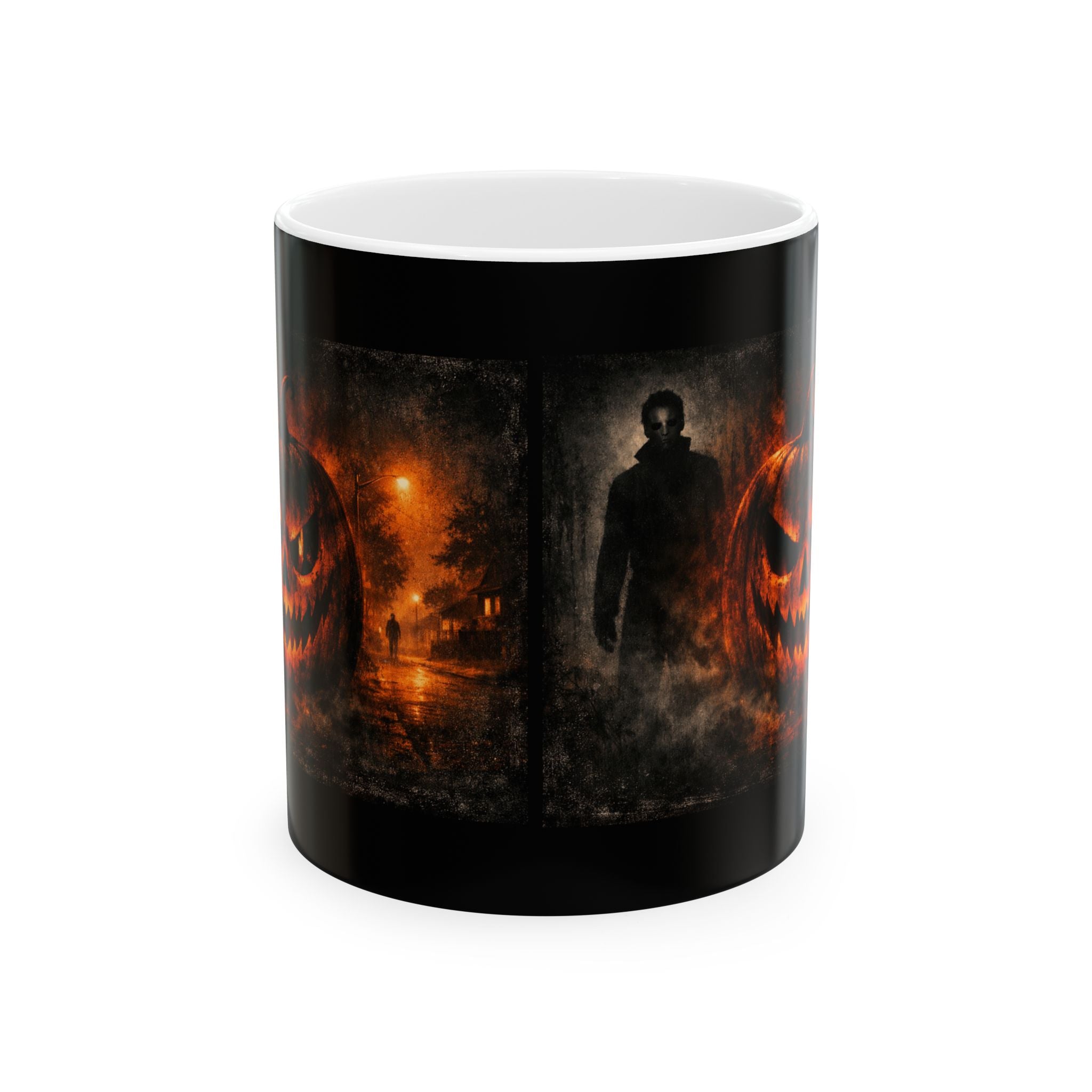 Horror Halloween Pumpkin & Silhouette Ceramic Mug (11oz, 15oz)