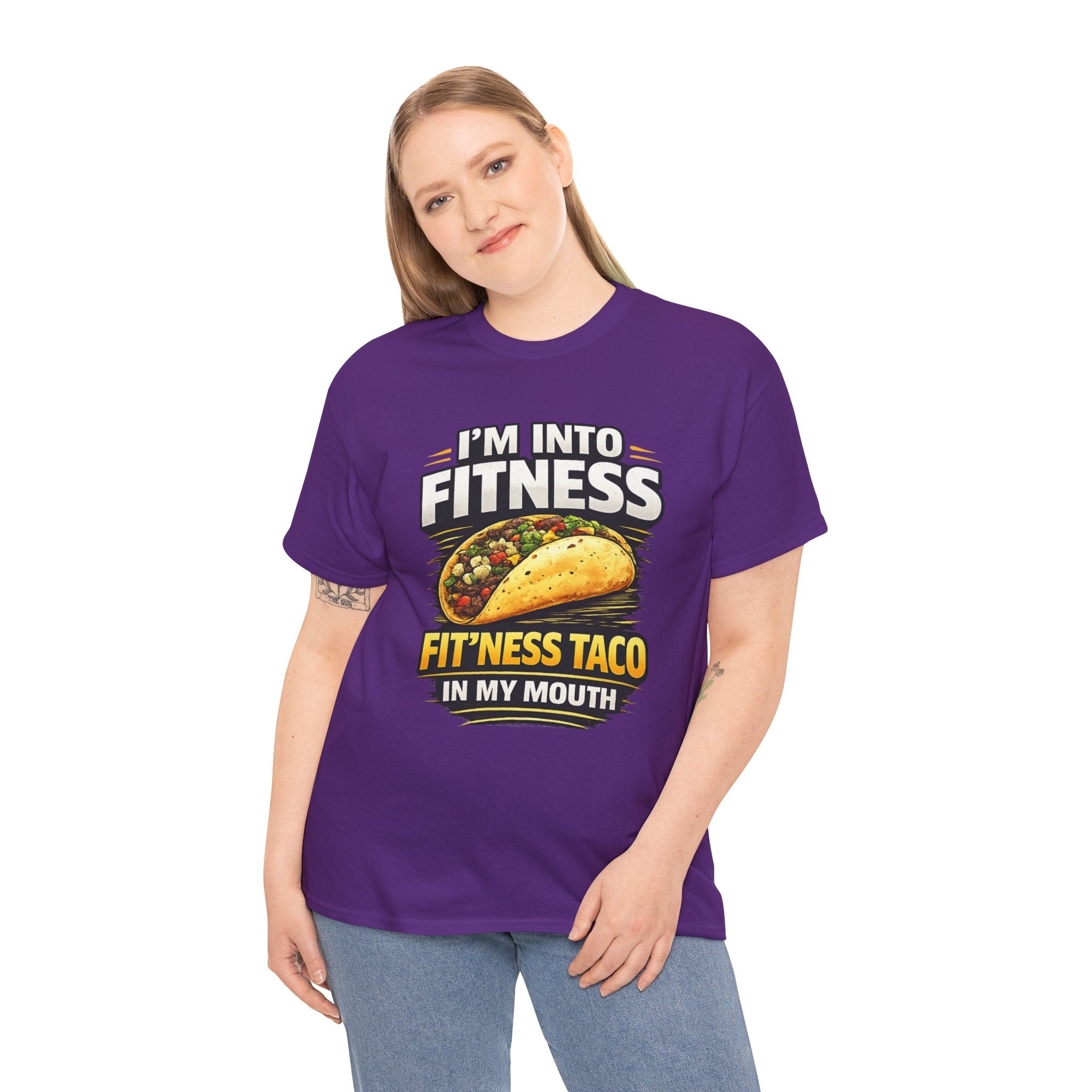 Funny Taco T-Shirt - "I'm Into Fitness, Fit'ness Taco in My Mouth" Graphic Tee