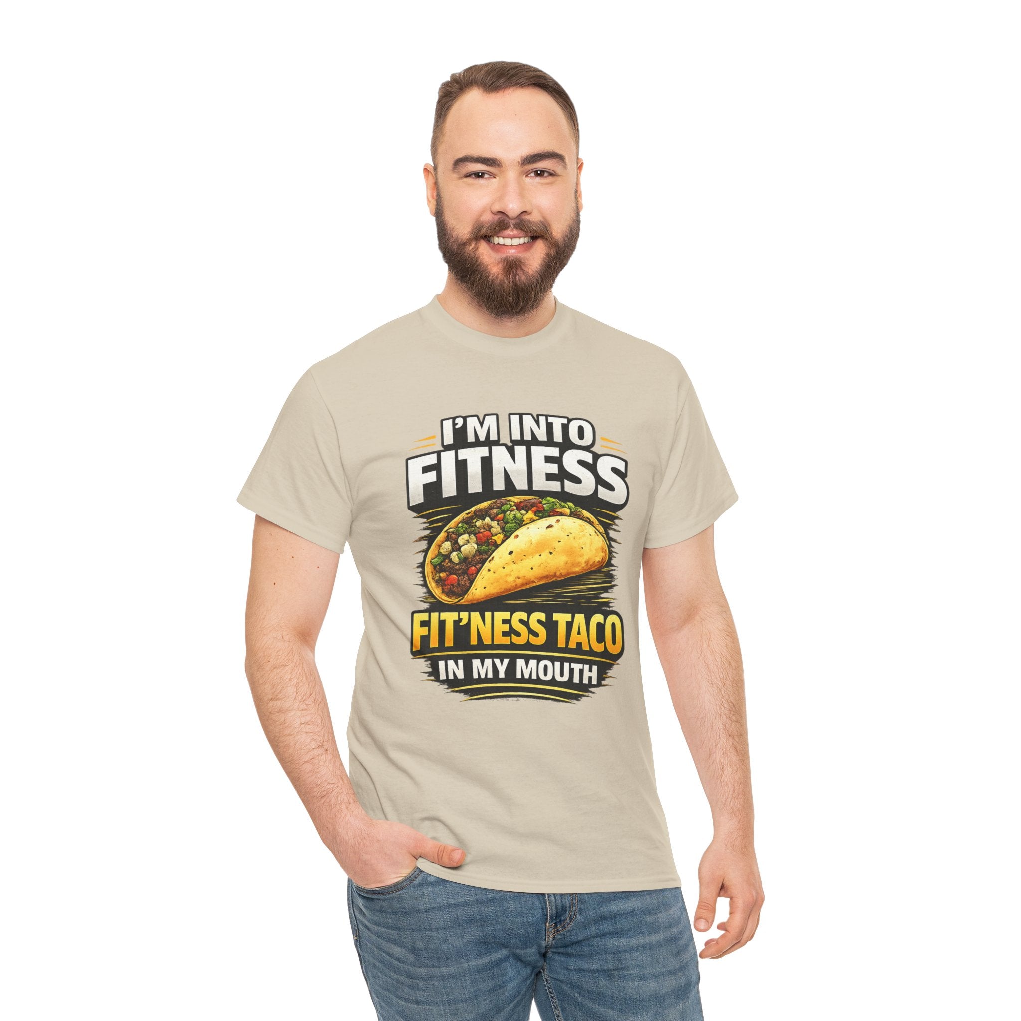 Funny Taco T-Shirt - "I'm Into Fitness, Fit'ness Taco in My Mouth" Graphic Tee