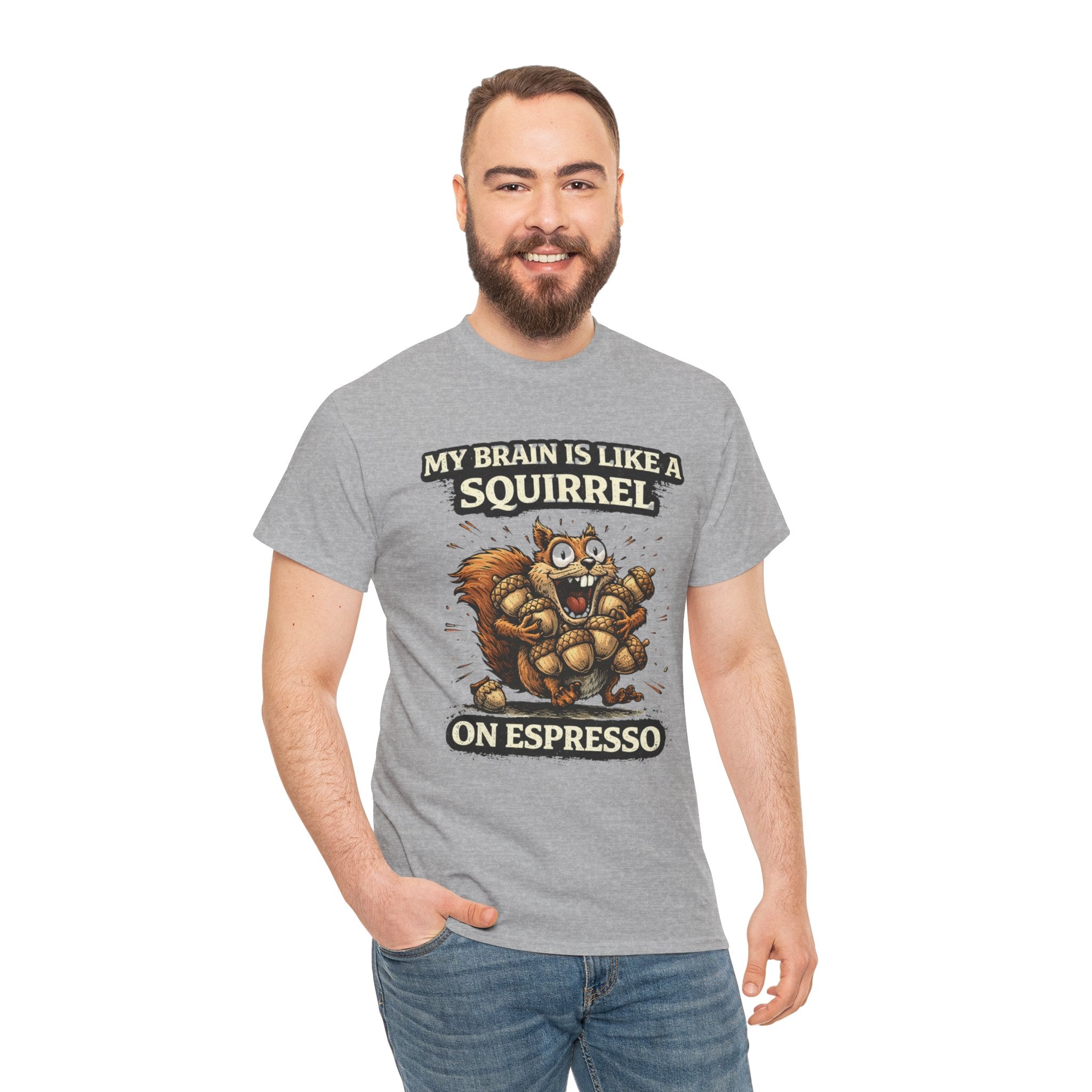 Coffee Squirrel T-Shirt — "My Brain Is Like a Squirrel on Espresso" Funny Graphic Tee