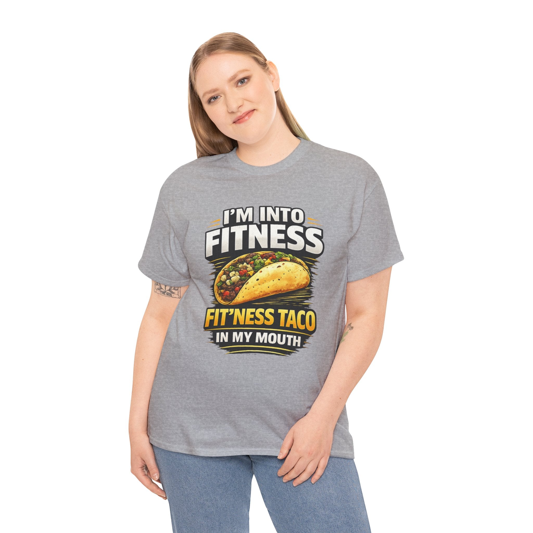 Funny Taco T-Shirt - "I'm Into Fitness, Fit'ness Taco in My Mouth" Graphic Tee