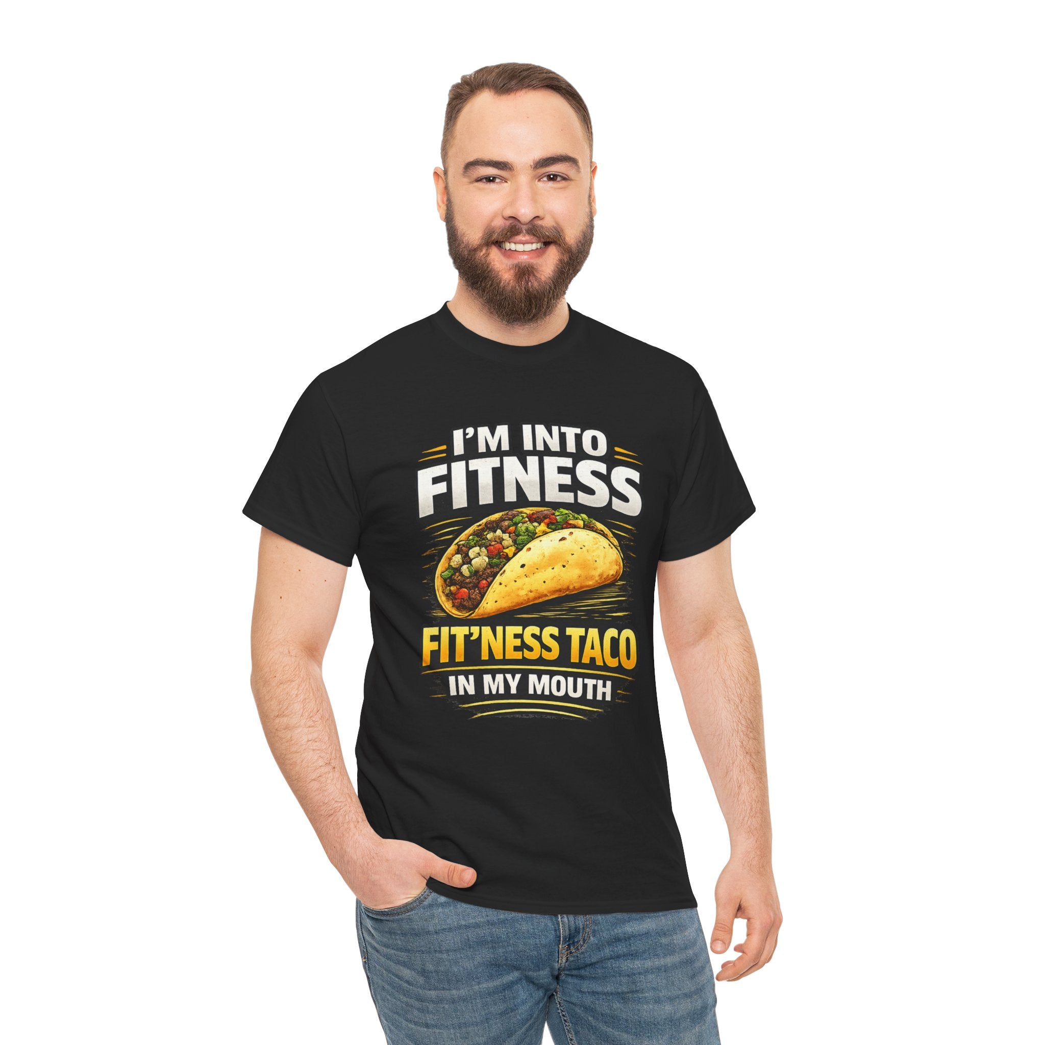 Funny Taco T-Shirt - "I'm Into Fitness, Fit'ness Taco in My Mouth" Graphic Tee