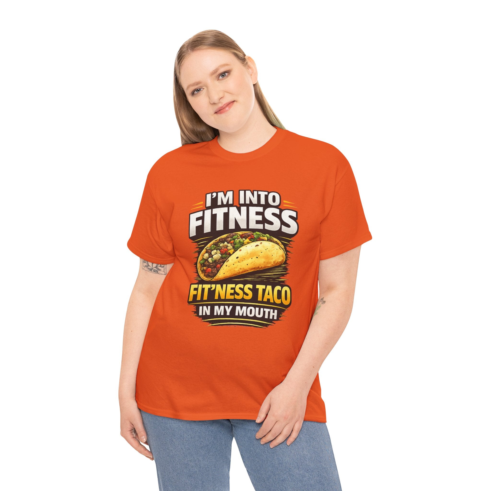 Funny Taco T-Shirt - "I'm Into Fitness, Fit'ness Taco in My Mouth" Graphic Tee