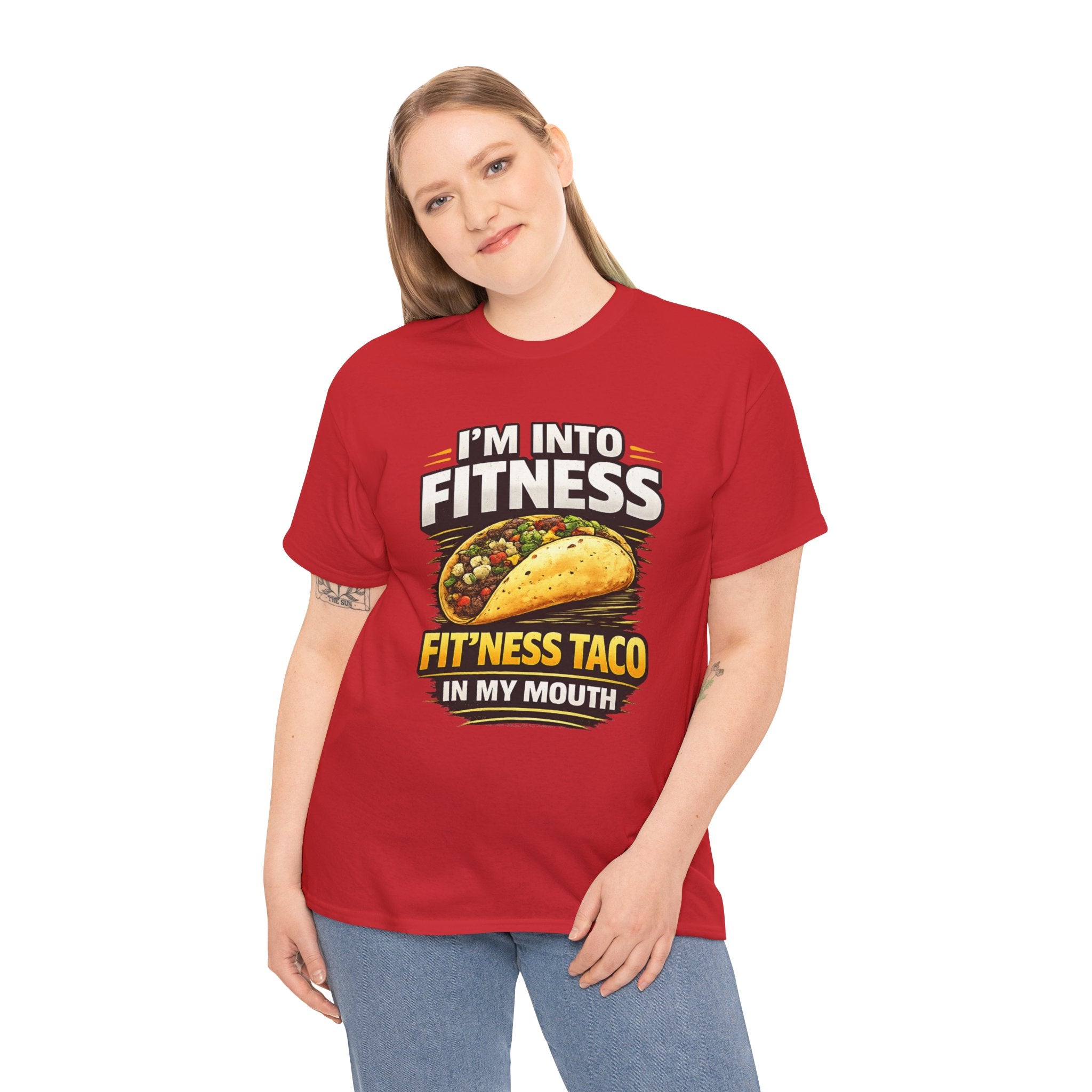 Funny Taco T-Shirt - "I'm Into Fitness, Fit'ness Taco in My Mouth" Graphic Tee
