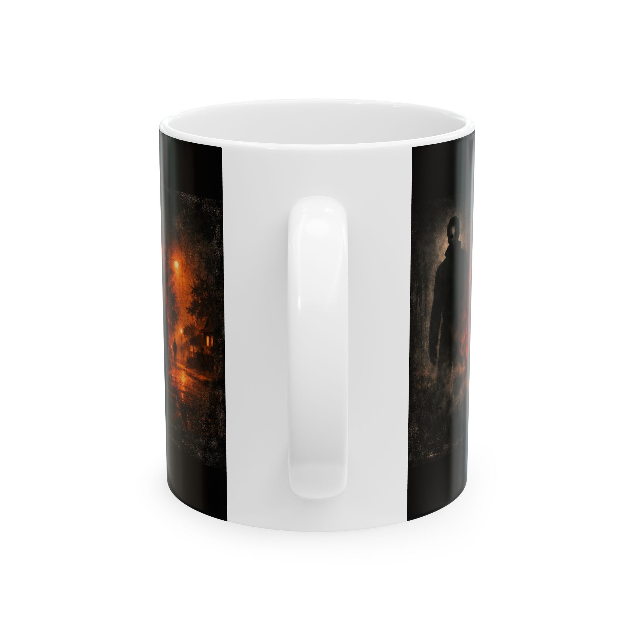 Horror Halloween Pumpkin & Silhouette Ceramic Mug (11oz, 15oz)