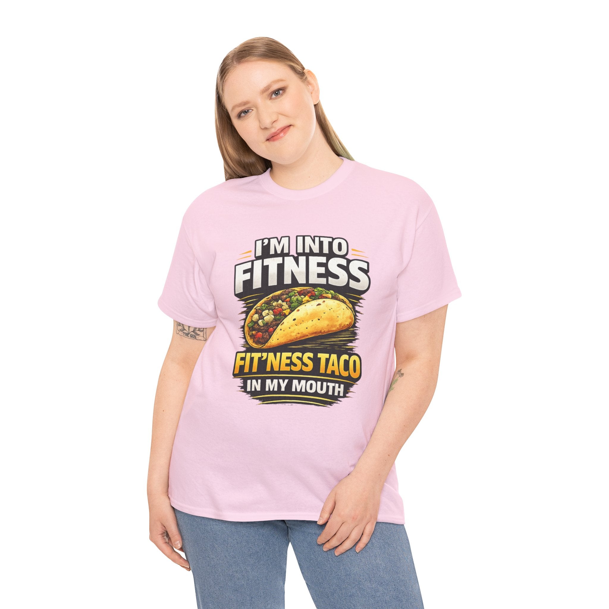Funny Taco T-Shirt - "I'm Into Fitness, Fit'ness Taco in My Mouth" Graphic Tee