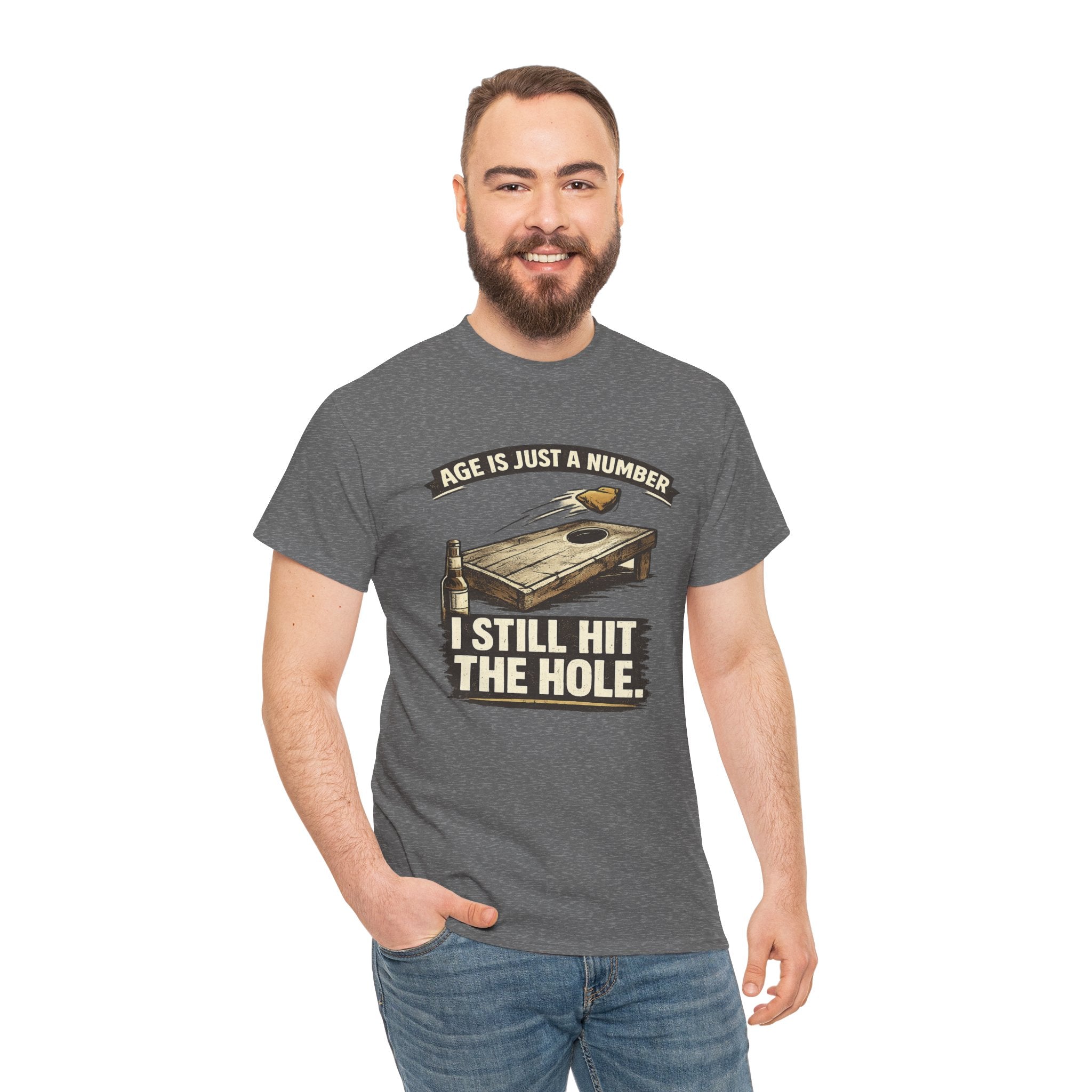 Cornhole Graphic Tee — "Age Is Just a Number, I Still Hit the Hole" Funny Corn Toss Shirt