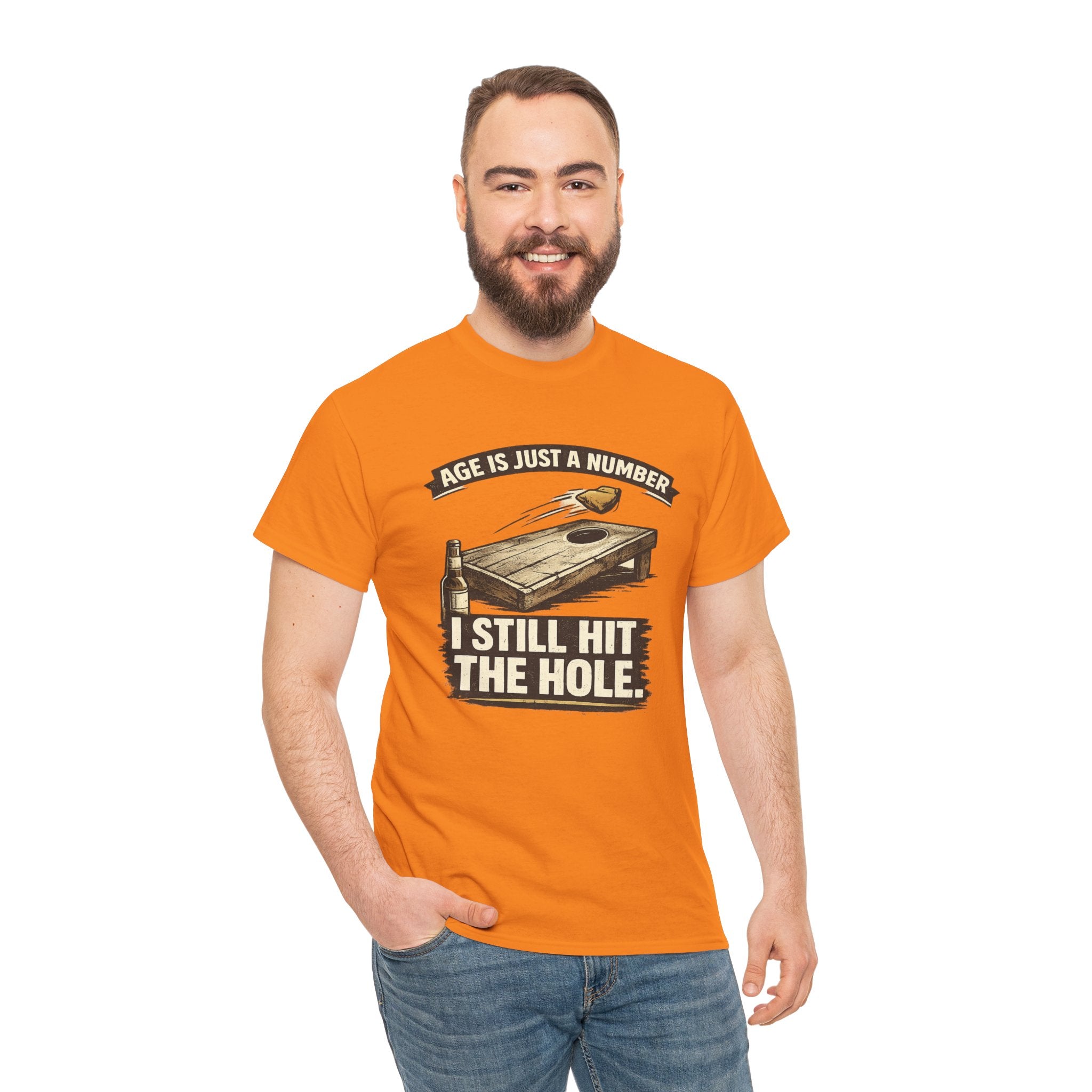 Cornhole Graphic Tee — "Age Is Just a Number, I Still Hit the Hole" Funny Corn Toss Shirt