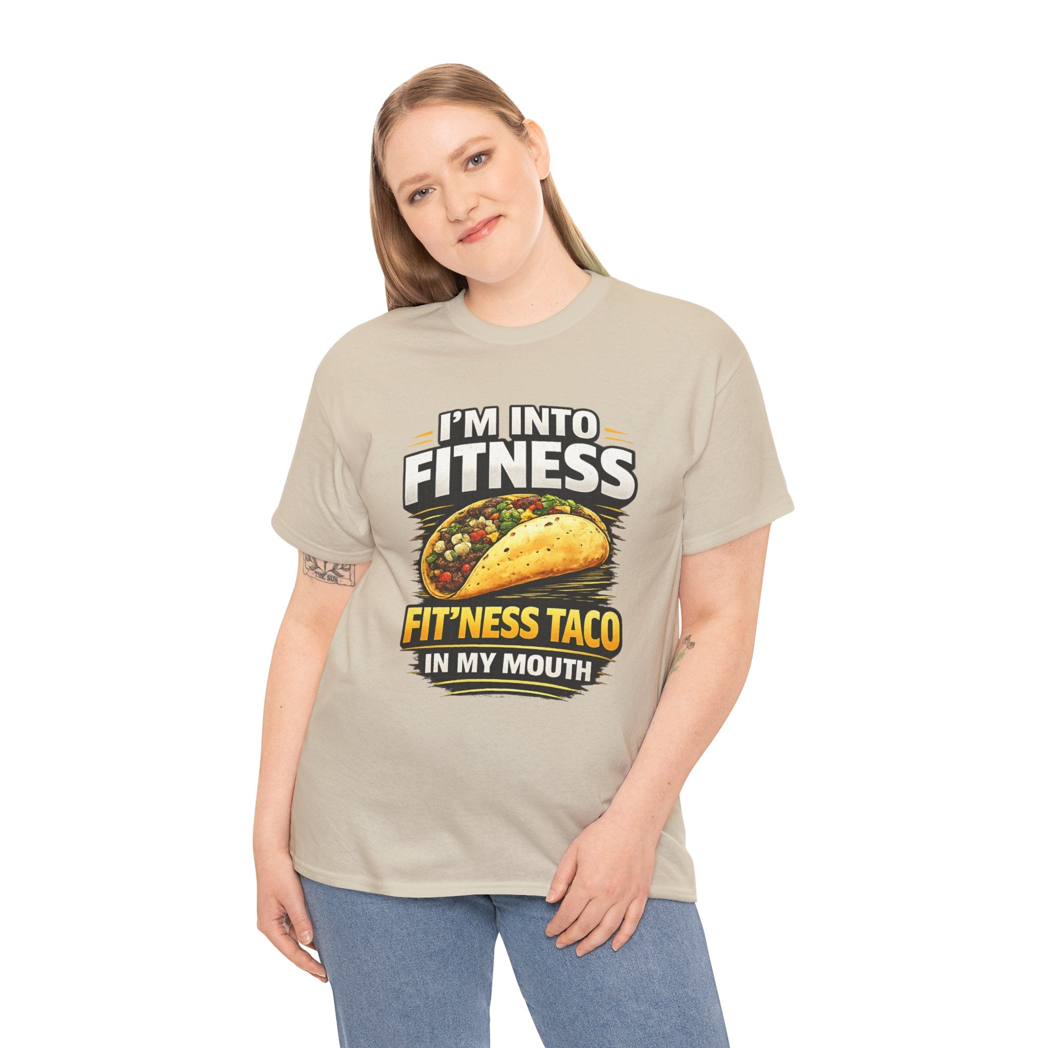 Funny Taco T-Shirt - "I'm Into Fitness, Fit'ness Taco in My Mouth" Graphic Tee