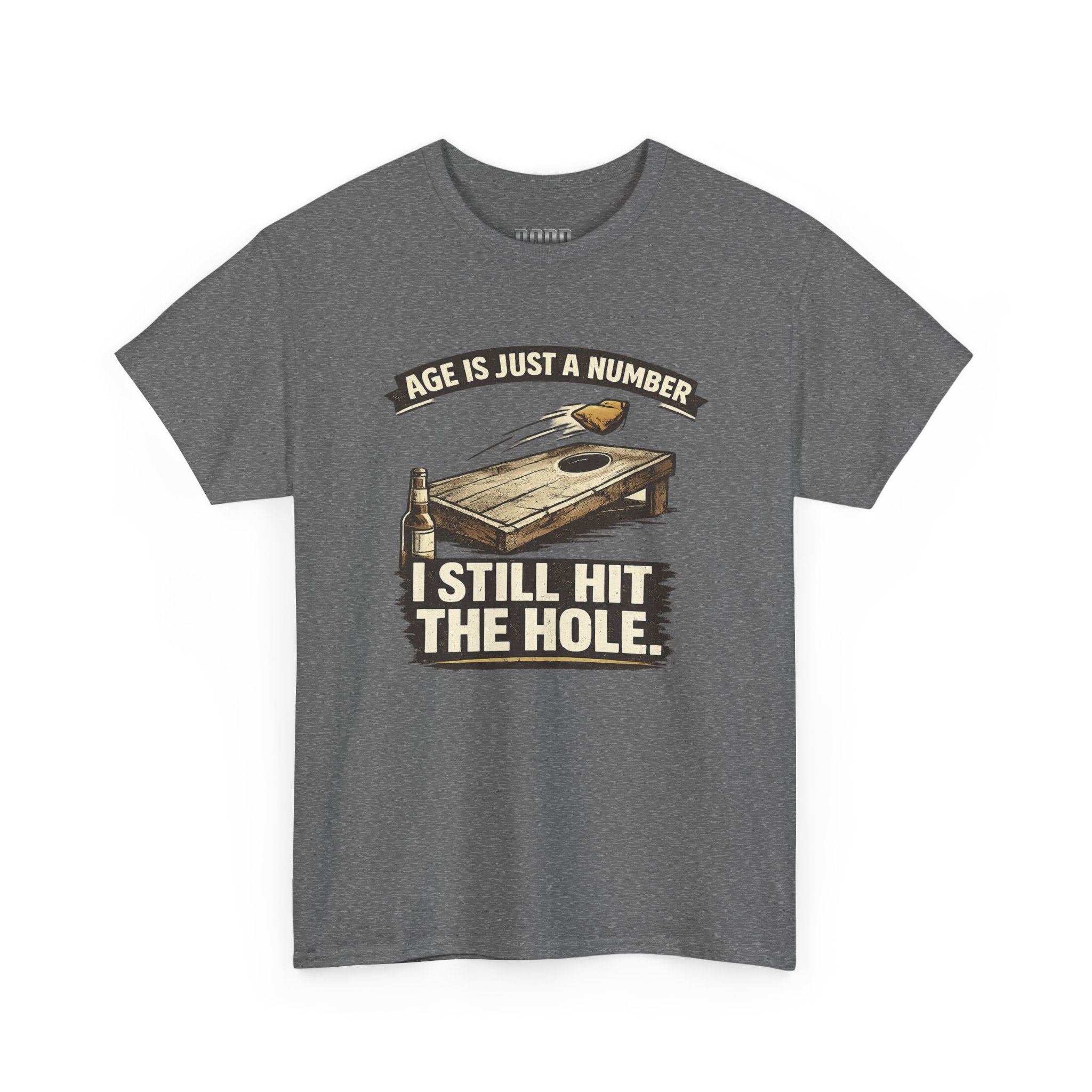 Cornhole Graphic Tee — "Age Is Just a Number, I Still Hit the Hole" Funny Corn Toss Shirt