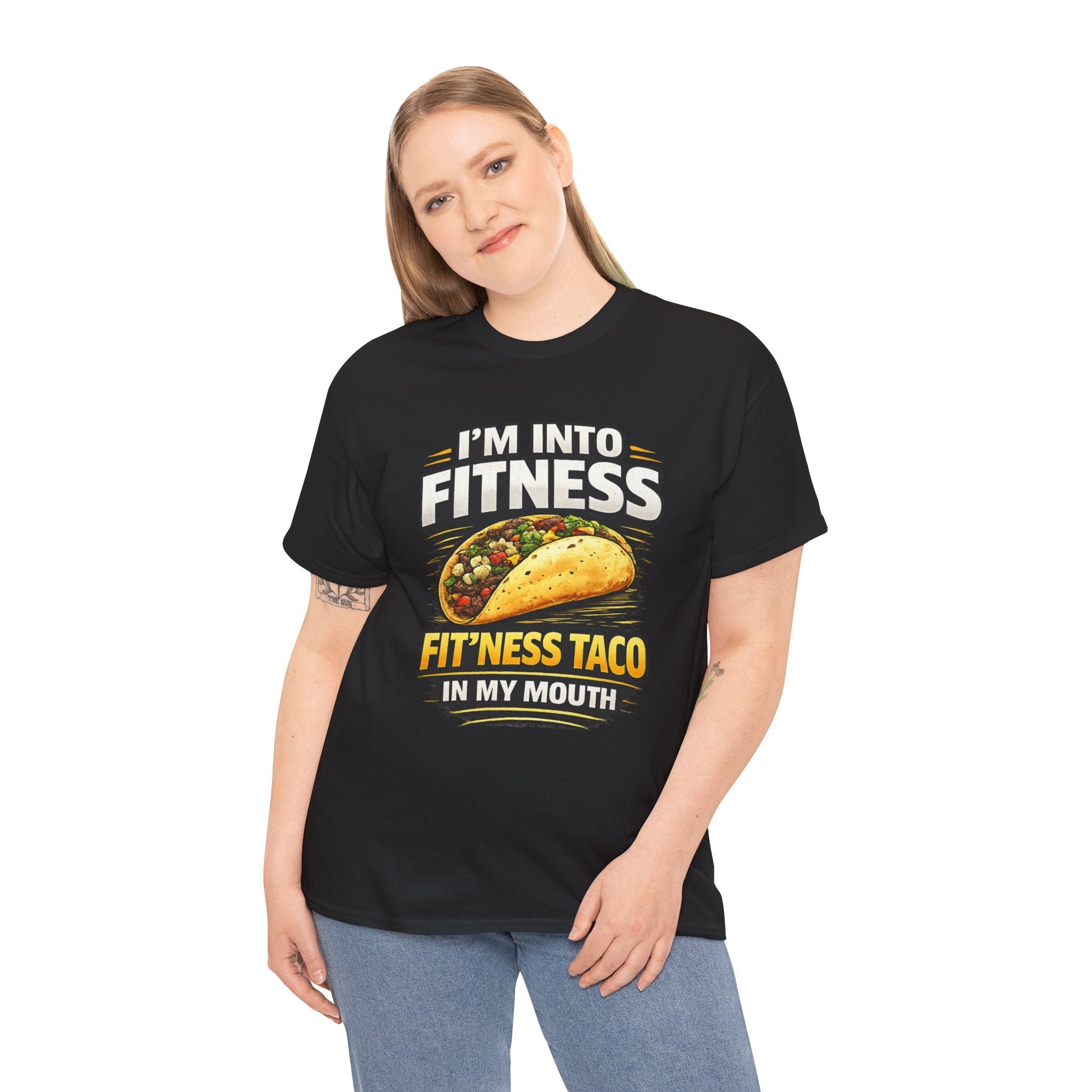 Funny Taco T-Shirt - "I'm Into Fitness, Fit'ness Taco in My Mouth" Graphic Tee