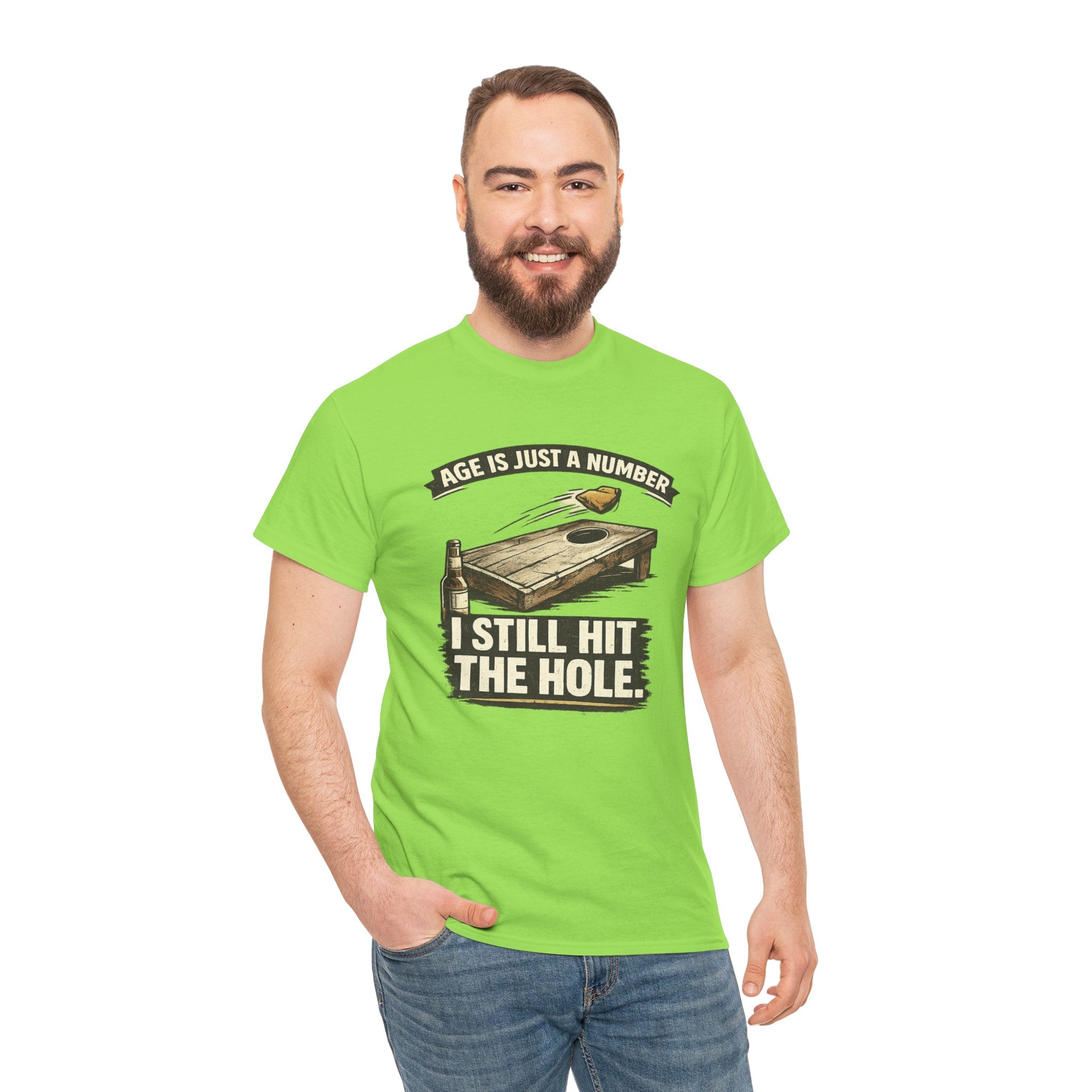 Cornhole Graphic Tee — "Age Is Just a Number, I Still Hit the Hole" Funny Corn Toss Shirt