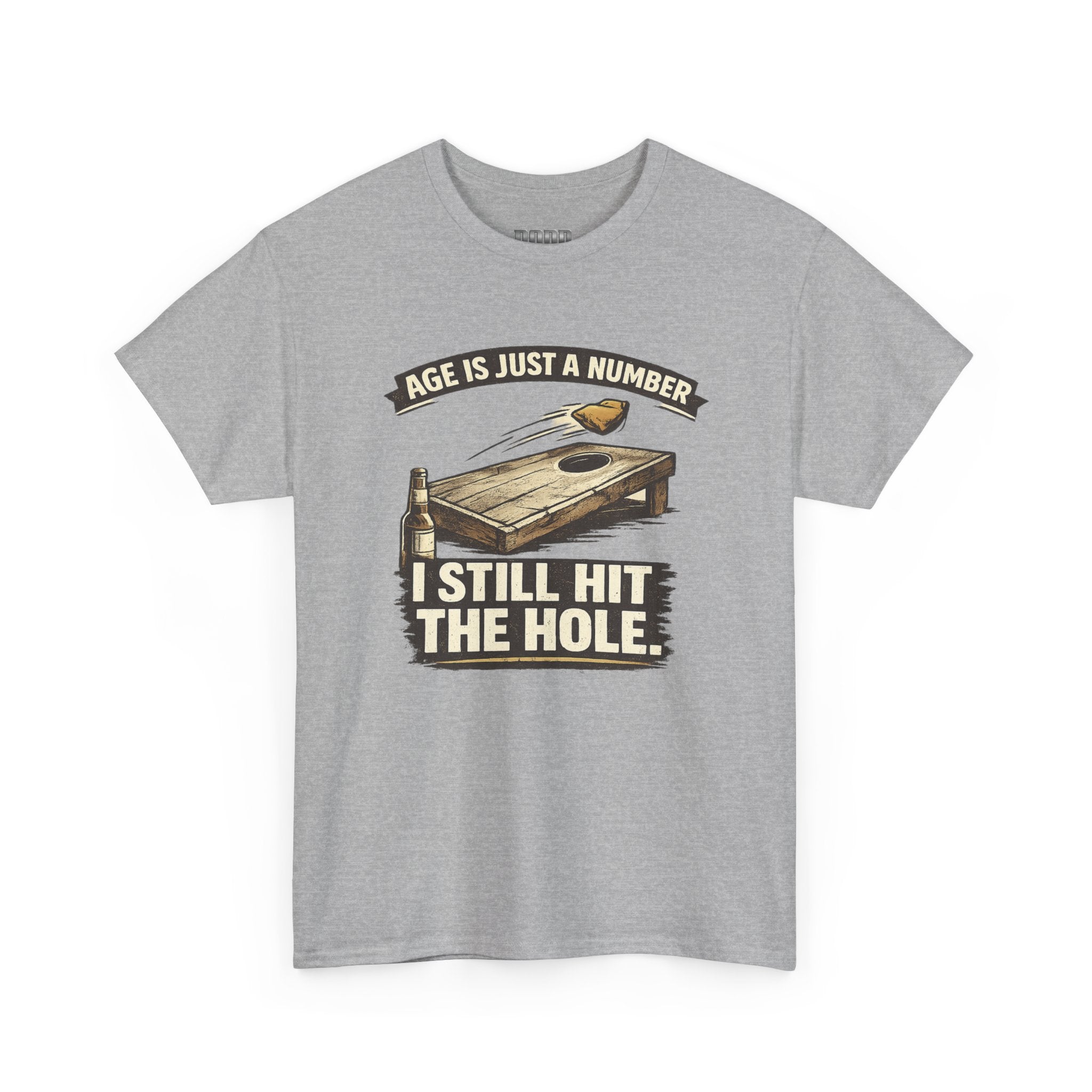 Cornhole Graphic Tee — "Age Is Just a Number, I Still Hit the Hole" Funny Corn Toss Shirt