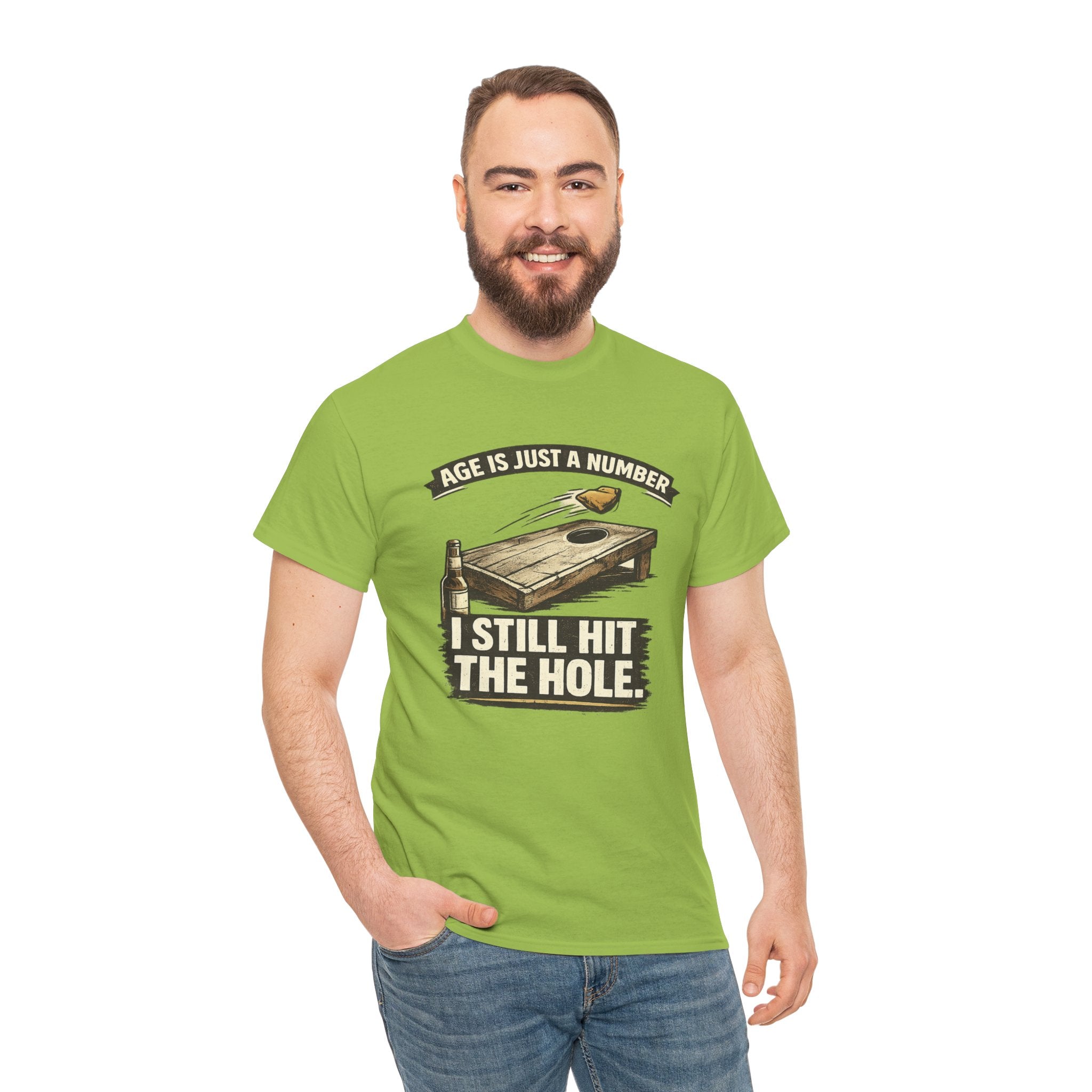 Cornhole Graphic Tee — "Age Is Just a Number, I Still Hit the Hole" Funny Corn Toss Shirt
