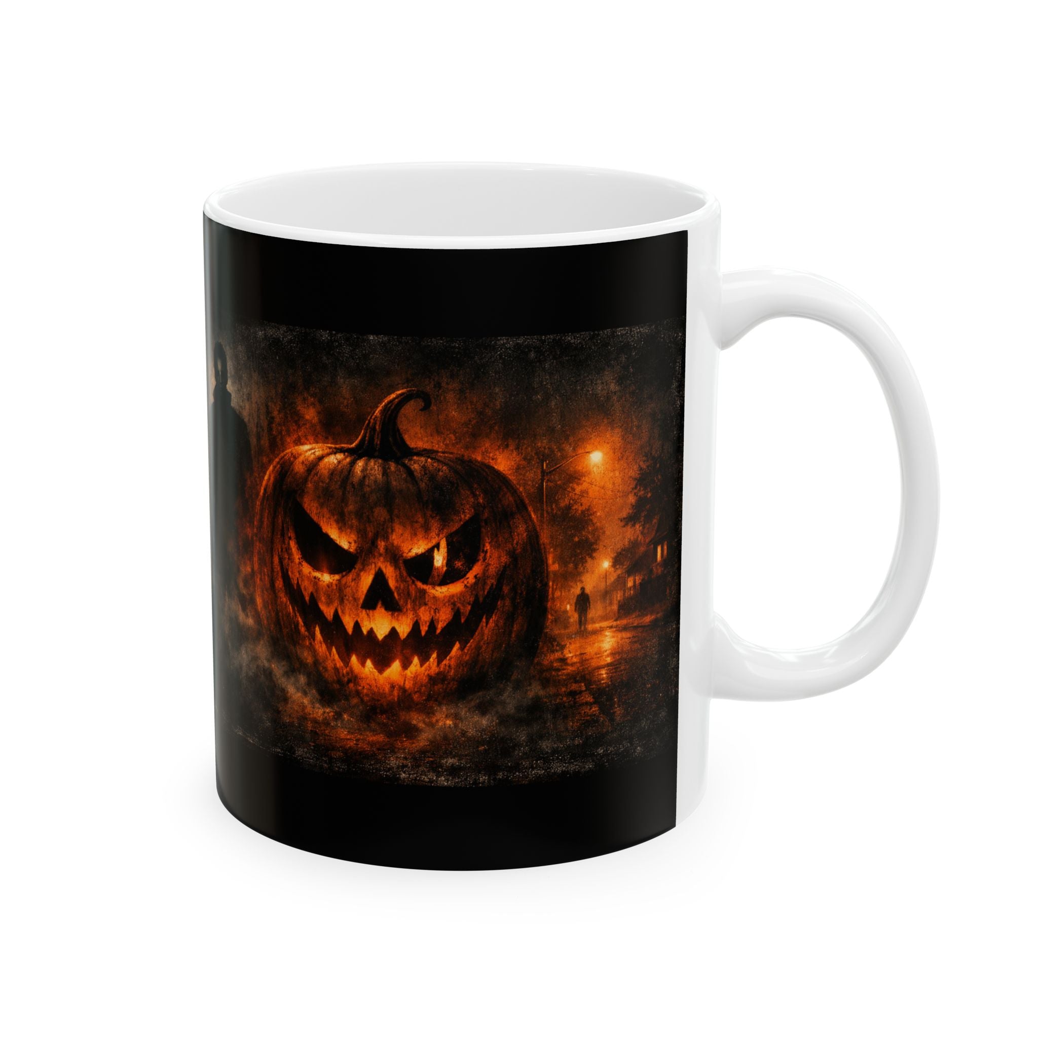 Horror Halloween Pumpkin & Silhouette Ceramic Mug (11oz, 15oz)