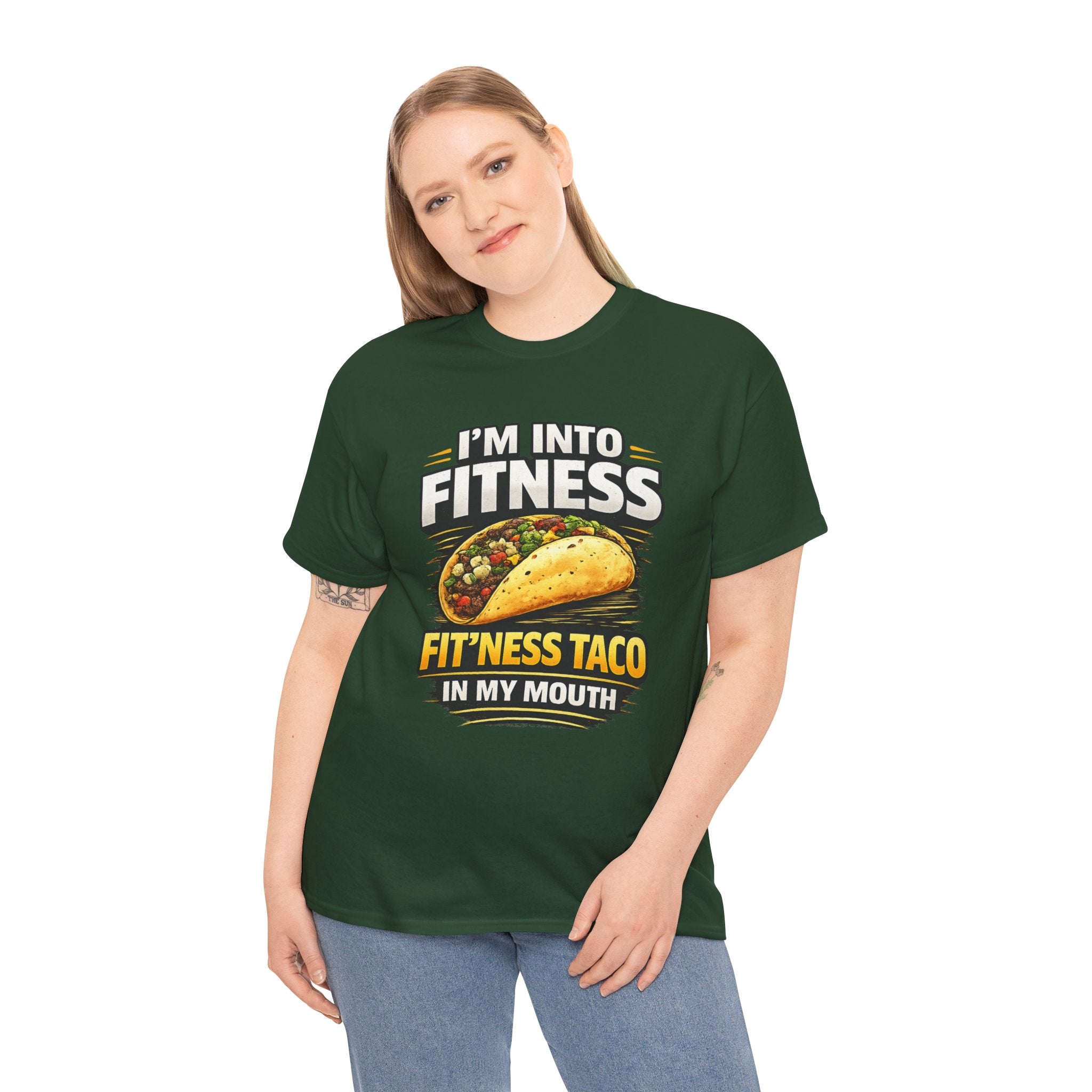 Funny Taco T-Shirt - "I'm Into Fitness, Fit'ness Taco in My Mouth" Graphic Tee