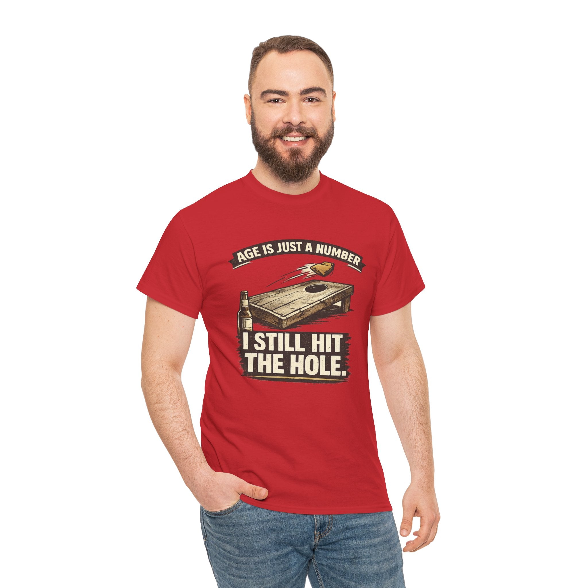 Cornhole Graphic Tee — "Age Is Just a Number, I Still Hit the Hole" Funny Corn Toss Shirt