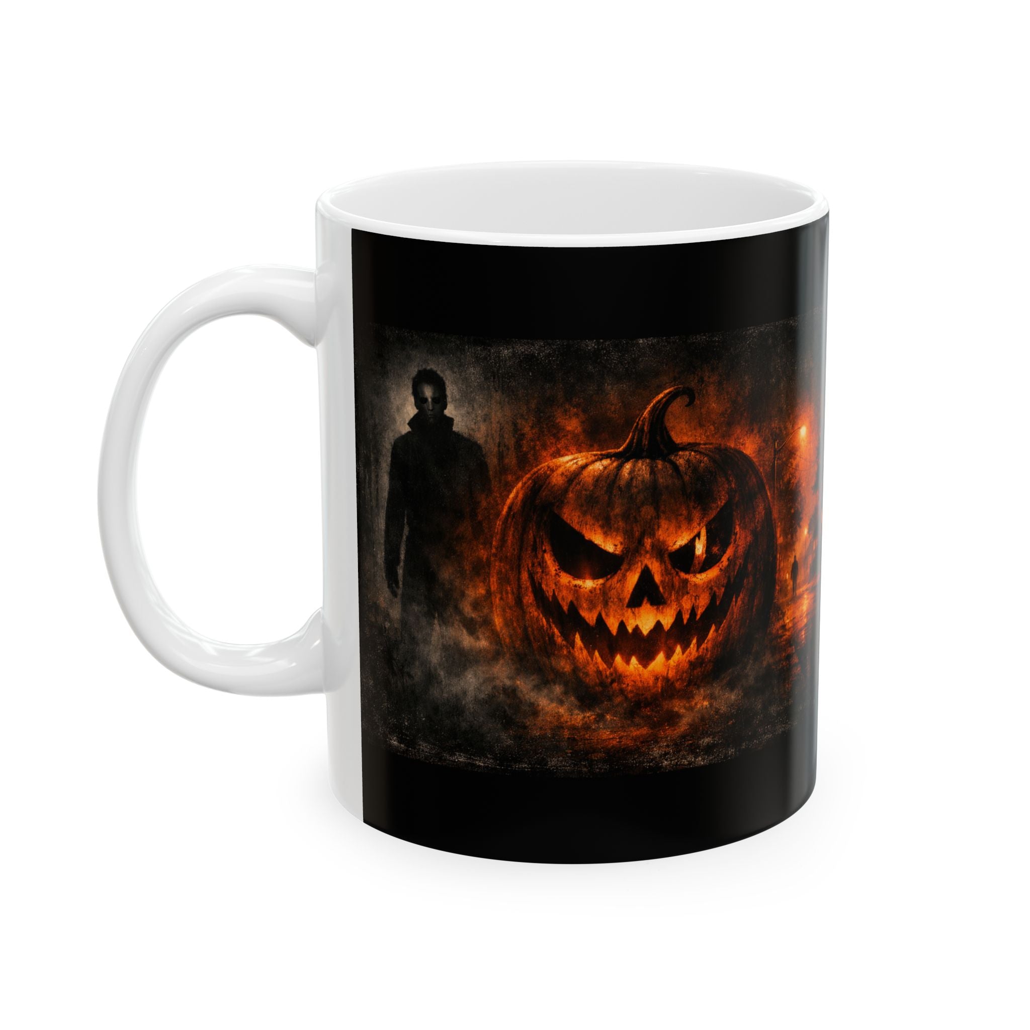 Horror Halloween Pumpkin & Silhouette Ceramic Mug (11oz, 15oz)