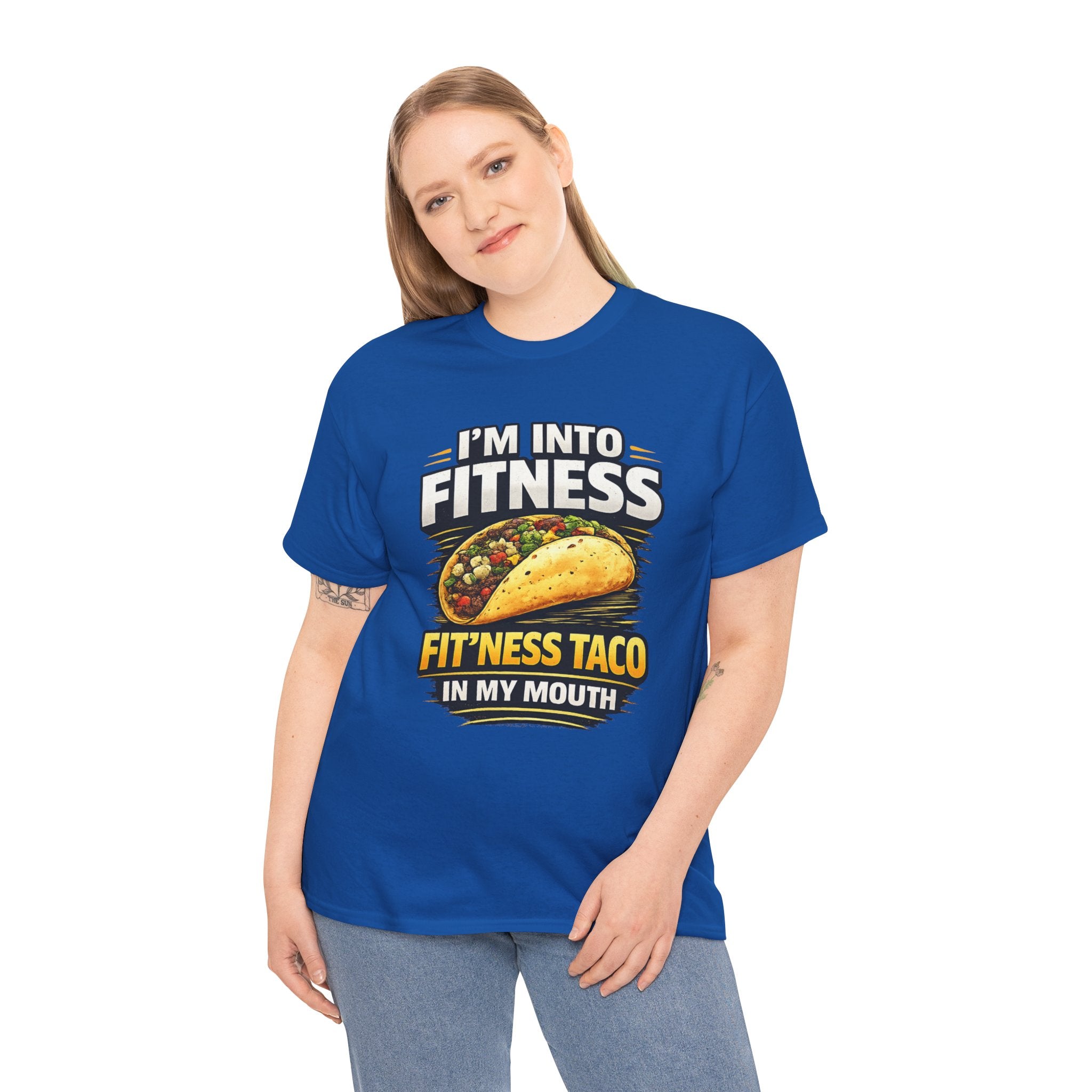 Funny Taco T-Shirt - "I'm Into Fitness, Fit'ness Taco in My Mouth" Graphic Tee